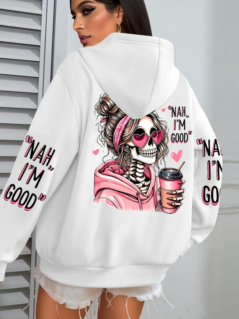 Parla Costoso Stampa Divertente Felpa con Cappuccio da Donna Pullover Larghi Multicolore Pile Autunno Abbigliamento Sportivo Casual con Tasca