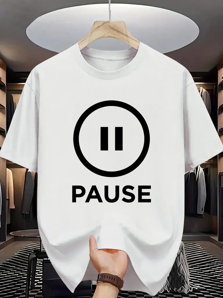 "PAUSE" Patterned Short-Sleeve T-Shirt, Featuring a Easy And Stylish Design, Suitable for Everyday Wear And Sports Occasions
