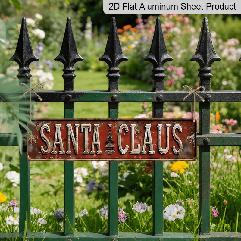 2D Flat 1pc, 15.7×3.94inch Vintage Santa Claus & Christmas Tree Metal Wall Sign, Aluminum Decorative Sign, Rustic Aluminum Holiday Decoration