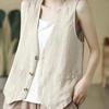 Vestă de in pentru femei, vară, casual, fără mâneci, cardigan, jachetă, largă, subțire, casual, cu nasturi, top vestă, îmbrăcăminte stradală feminină, vestă, palton