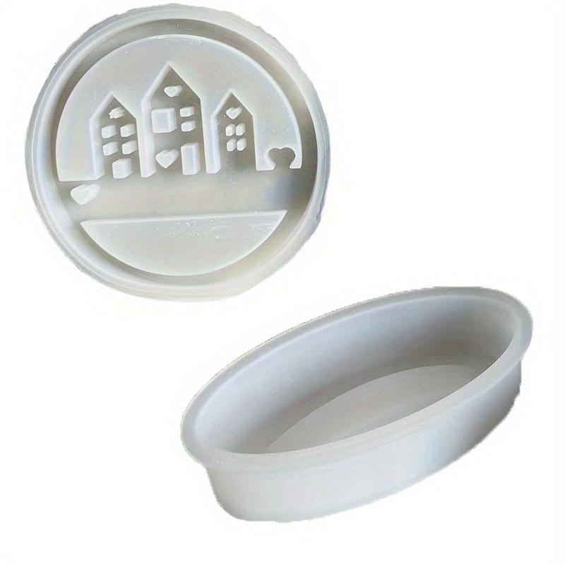 

2 шт./набор Форма для заливки смолы в виде круга с домиками и форма для овальной основы Круглые силиконовые формы для литья смолы с дизайном сердец и домиков - Гибкий, прочный силикон 2Pcs/set