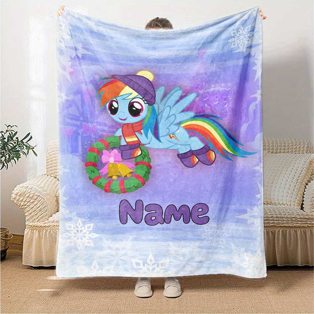 Little Pony (9) Customize Text Blanket Throw Customizable Blanket Comfortable for Seaside Sofa Couch Chair Four Seasons Universal