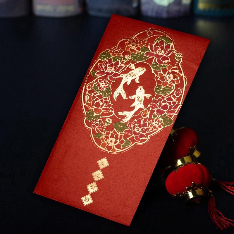 12Pcs Hot Stamping Chinese New Year Red Envelope Rectangular Thickened Red Packet Chinese Style Traditional Hongbao Kids Gift