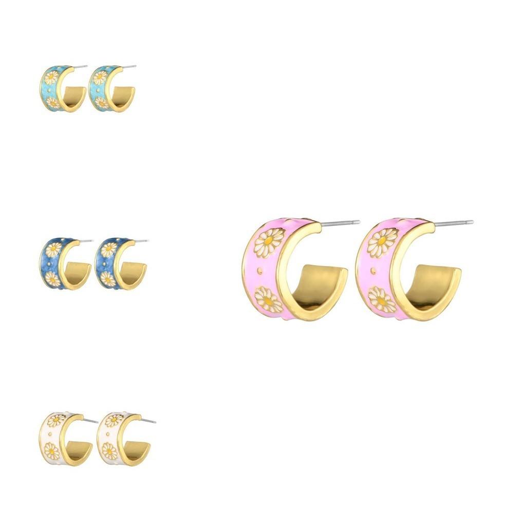 Stylish And European American Hollow Flower Cshaped Earrings In Colors Multiple