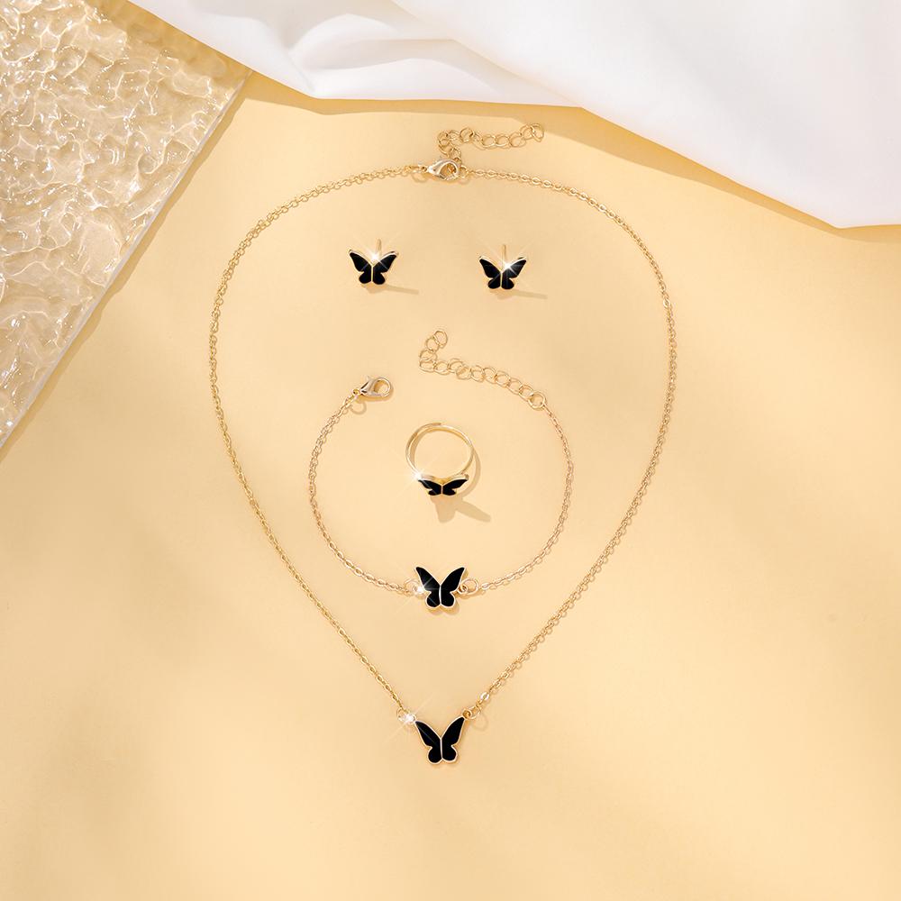 5pcs Exquisite And Elegant Butterfly Pendant Earrings Bracelet Ring And Necklace Perfect As Gift Birthdays Any Special Occasion