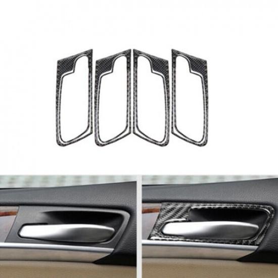 Set Carbon Fiber +Rubber Car Door Handle Bowl Cover Sticker For BMW X6 E71 09-14