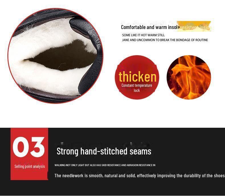 Cizme de zăpadă din piele cu căptușeală de blană pentru bărbați: Ghete de iarnă călduroase din bumbac cu izolație groasă de catifea