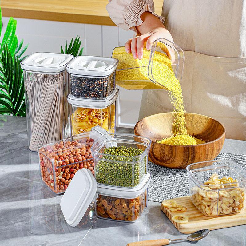 Household Knob Sealed Jar Snack Storage Jar Transparent Fresh-keeping Box with Lid Plastic Sealed Box Kitchen Storage Jar