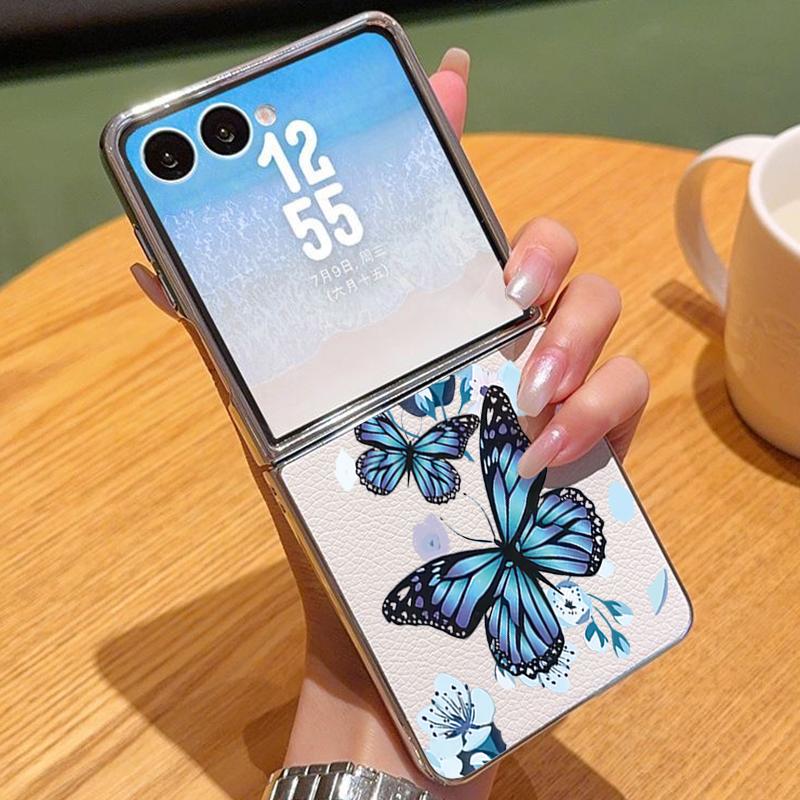 Purple Butterfly PU Leather Phone Case For Samsung Galaxy Z Flip7 FE Flip6 Flip 7 6 5 5G Silver Plating Frame Hard Folding Cover