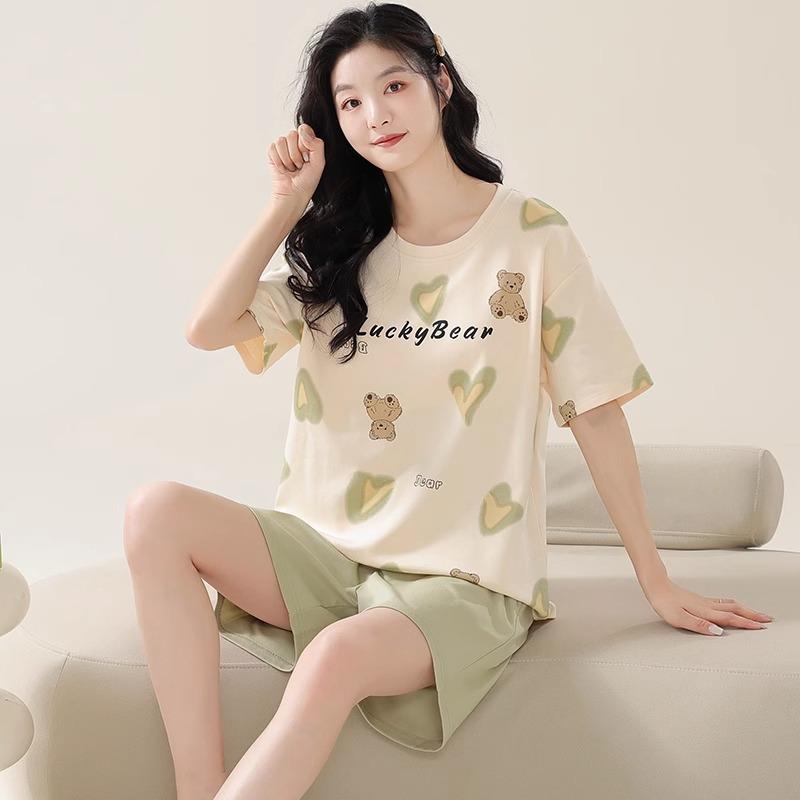 Imitation Cotton Pajamas Women's Summer Sweet Ins Wind Year New Women's Cartoon Cute Loungewear Suit Thin