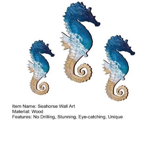 3 Pcs Wood Seahorse Nautical Wall Decor Vintage Sea Life Wall Art Ocean Coastal Lake House Hanging Decoration for Living Room Bedroom
