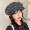 Early Autumn Hat Women's Sweet Flower Embroidery Beret Versatile Plaid Octagonal Hat Show Face Little Painter Hat