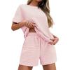 Women Striped Two Piece Outfit, Short Sleeve Top and Shorts Set, Fashion Casual Outerwear Summer Matching Suit