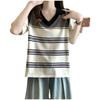 Striped Women's T-shirts Loose V-neck Contrasting Color Woman Short Sleeved Top Summer Casual Fashionable Ladies Pullover New Trend Tees