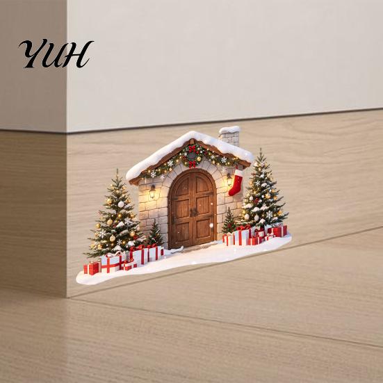 Snow House Stickers Wall Sticker for Christmas, Waterproof Holiday Stone Easy Apply Decals Decal, Removable Mural Living Room Bedroom Christmas