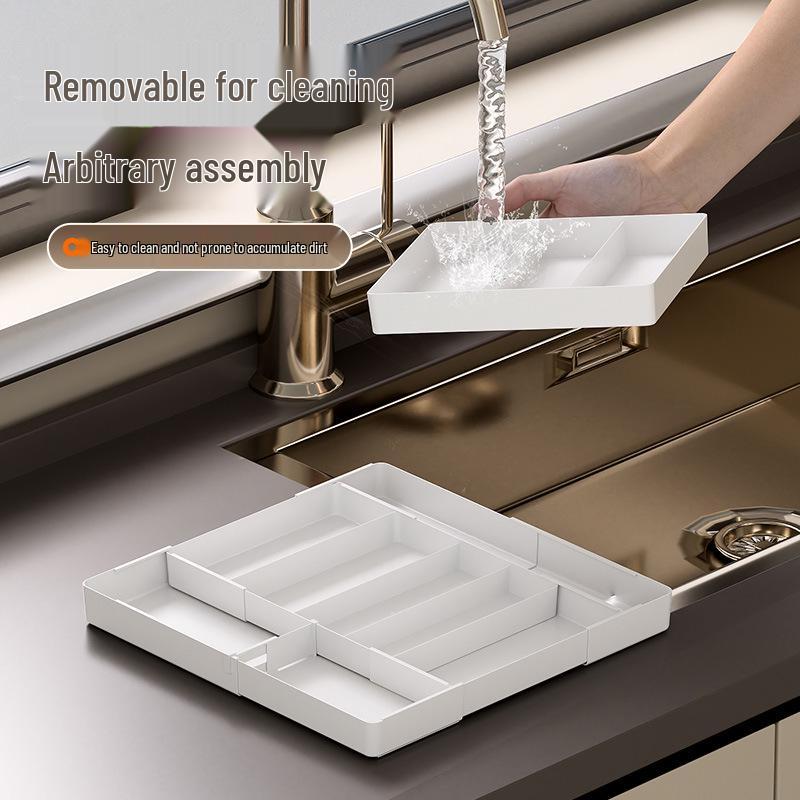 Dulap de depozitare încorporat pentru bucătărie cu sertar separator pentru tacâmuri și cutie pentru veselă