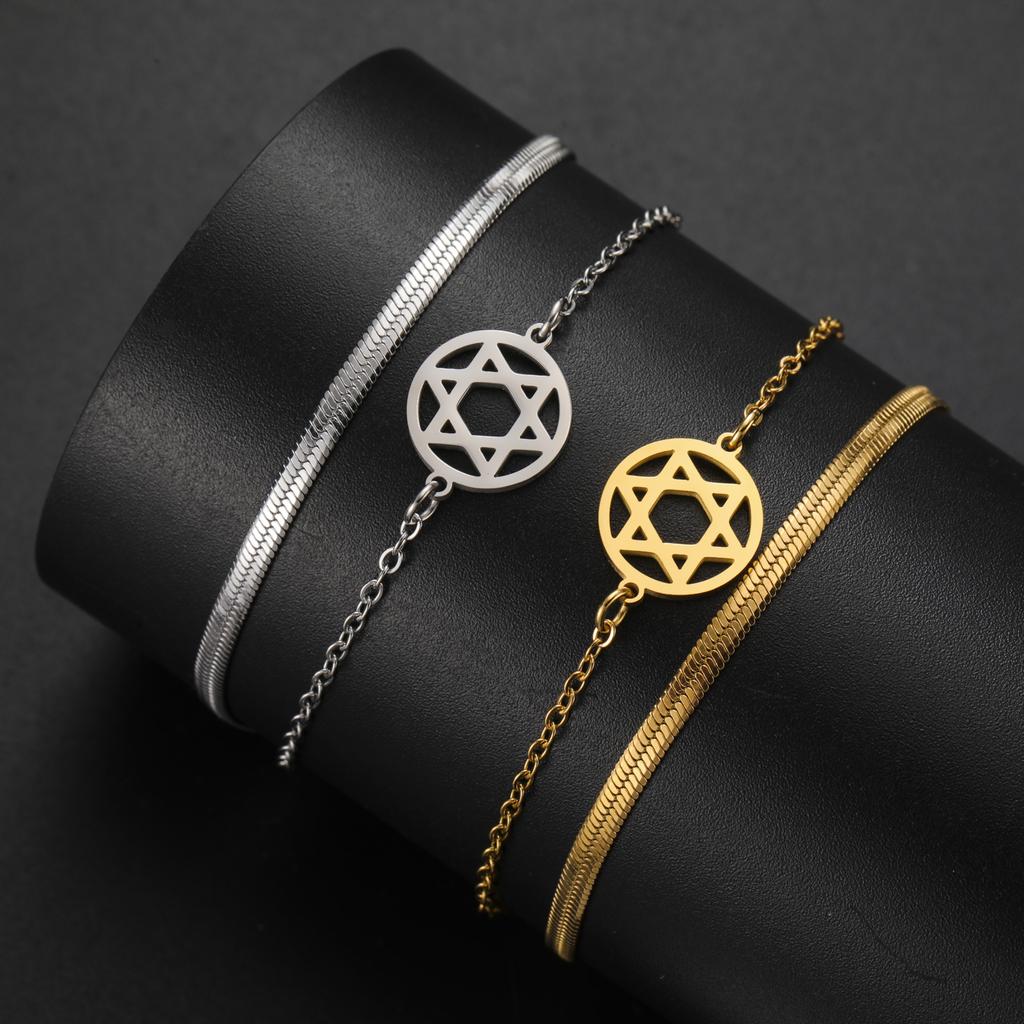 Hexagonal Star Pendant Bracelet Stainless Steel Men's and Women's Classic David Star Talisman Bracelet Couple Jewelry Gift
