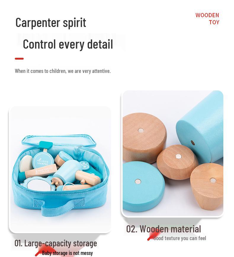 Korean Kids' Wooden Makeup & Hairdressing Pretend Play Set