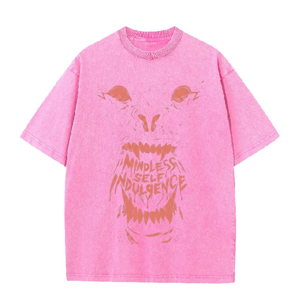 2026 Vintage Washed Black Demon Beast Face Graphic T Shirt Gothic Horror Print Oversized Casual Short Sleeve Tee