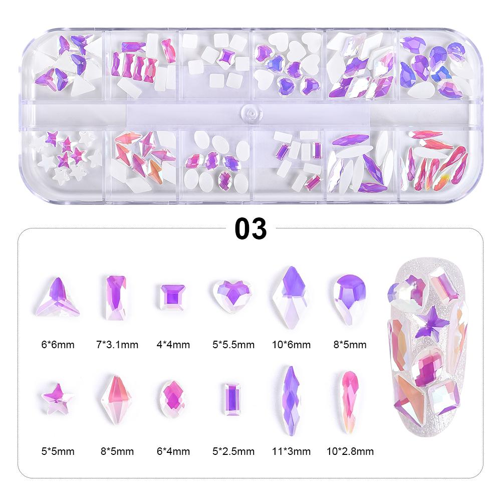 kads 12 Grid/Box Nail Art Rhinestone AB Flatback  Multi-size Colorful 3D Crystal Jewelry Manicure Decoration