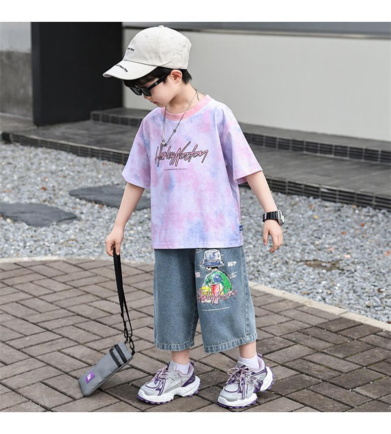 Boys' Summer Short Sleeved Set 2026 New Fashionable Children's Summer Dress Boys' Baby Jeans Two Piece Set Trendy