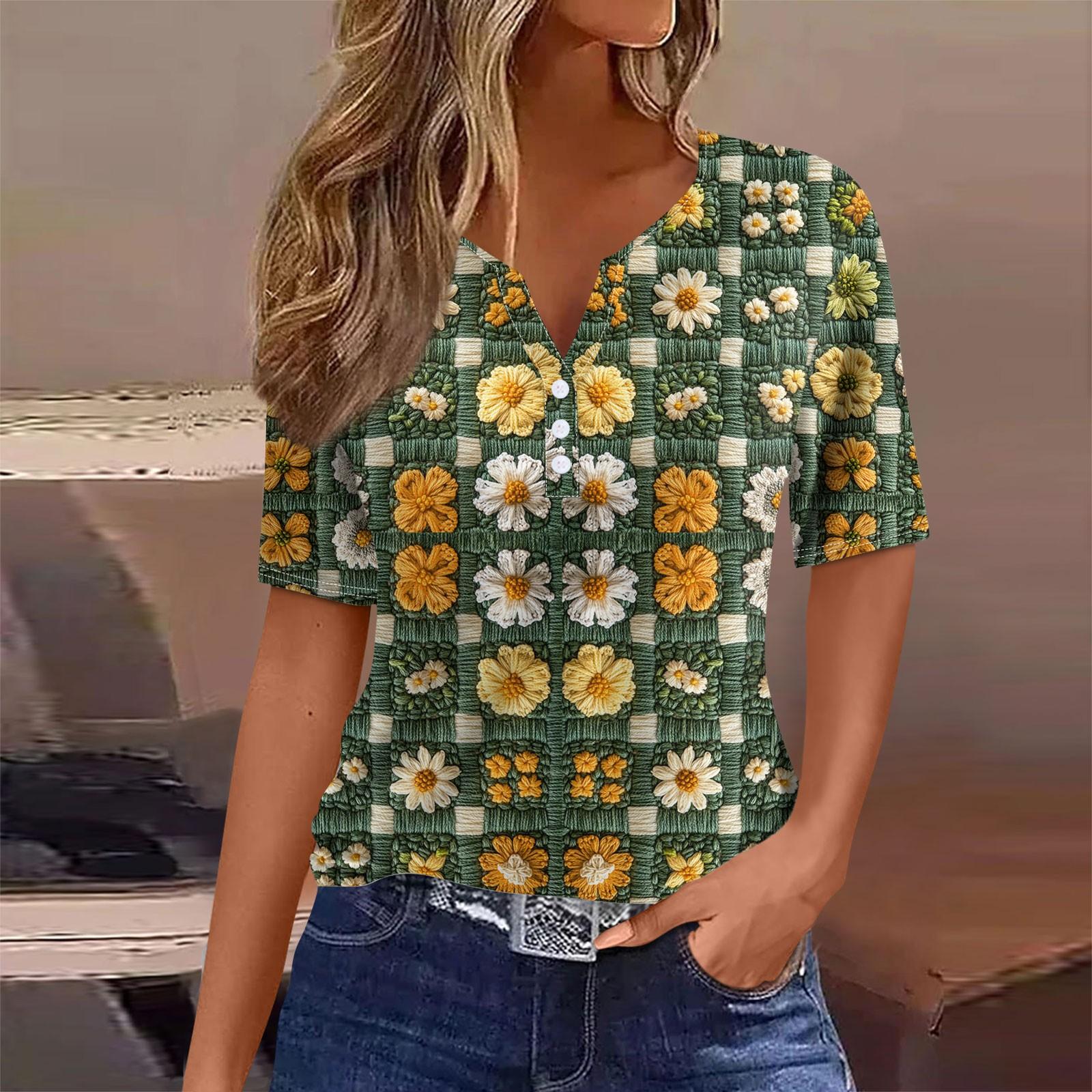 

Женская мода в стиле кэжуал. Топ с короткими рукавами и V-образным вырезом на пуговицах с принтом ко Дню Святого Патрика L армия зеленый