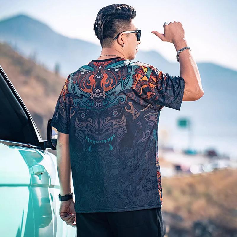 Stretch Fit Anti-wrinkle Loose Men's Short-sleeved Ice Cool Feeling Fashion Short-sleeved Top Cotton Comfortable Lightweight T-shirt