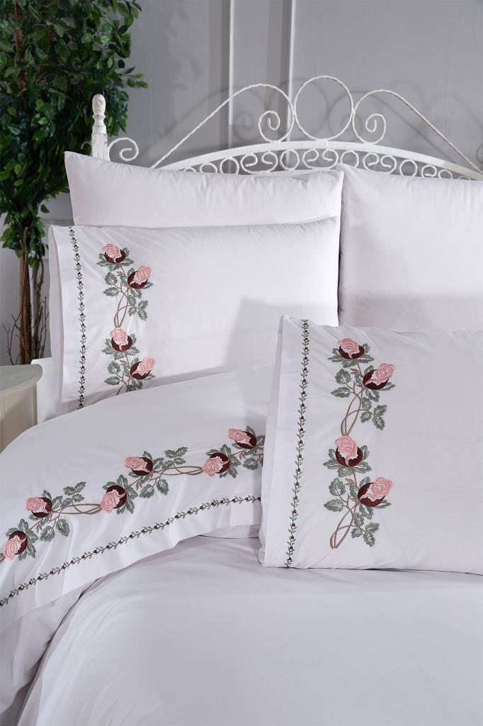 Anita Embroidery King Size Sada povlaků na peřinu 6 ks, Povlak na peřinu 200x220, Prostěradlo 240x260, Double Size, Krémová barva