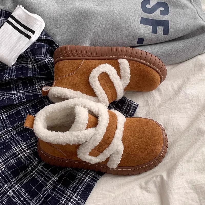 

Модные универсальные повседневные зимние сапоги-дутики на толстой подошве для женщин, новинка зимы 2025 года, бархатные утепленные хлопковые сапоги на липучке Мао Мао 40 коричневый