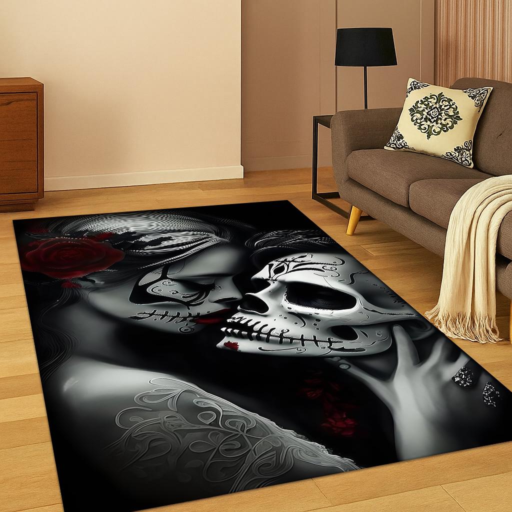 Skull Faced Girl Gothic Horror Skull Carpet Rug for Bedroom Living Room Sofa Doormat Home Decor,Kid Game Area Rug Non-slip Mat