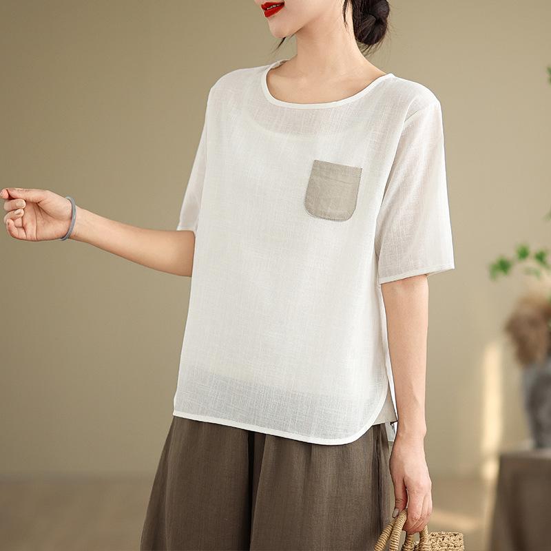 

Green Color Block Women s Cotton & Linen Short-Sleeve T-Shirt Medium білий
