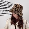 Zebra Grain Ornamented Hats with Flat Top & Wide Brim for Winter Warm Keeping