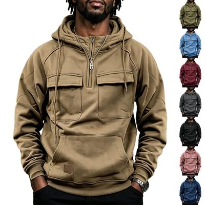 Men's Lined Hooded Pullover Sweatshirt with Multiple Pockets