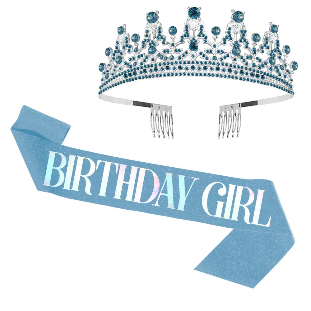 1Set Birthday Girl Satin Sash Rhinestone Crystal Tiara Crown for Women Girls Birthday Party Decorations A Sense of Atmosphere