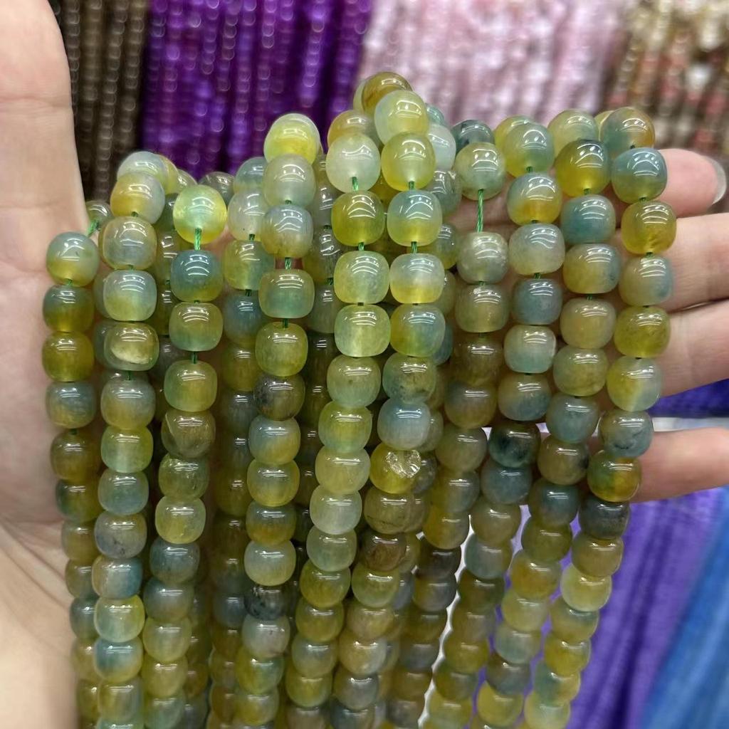 9x10 Natural Chalcedony Beads: Multicolor Morganite, Tourmaline, Amazonite Barrel Beads for DIY Jewelry