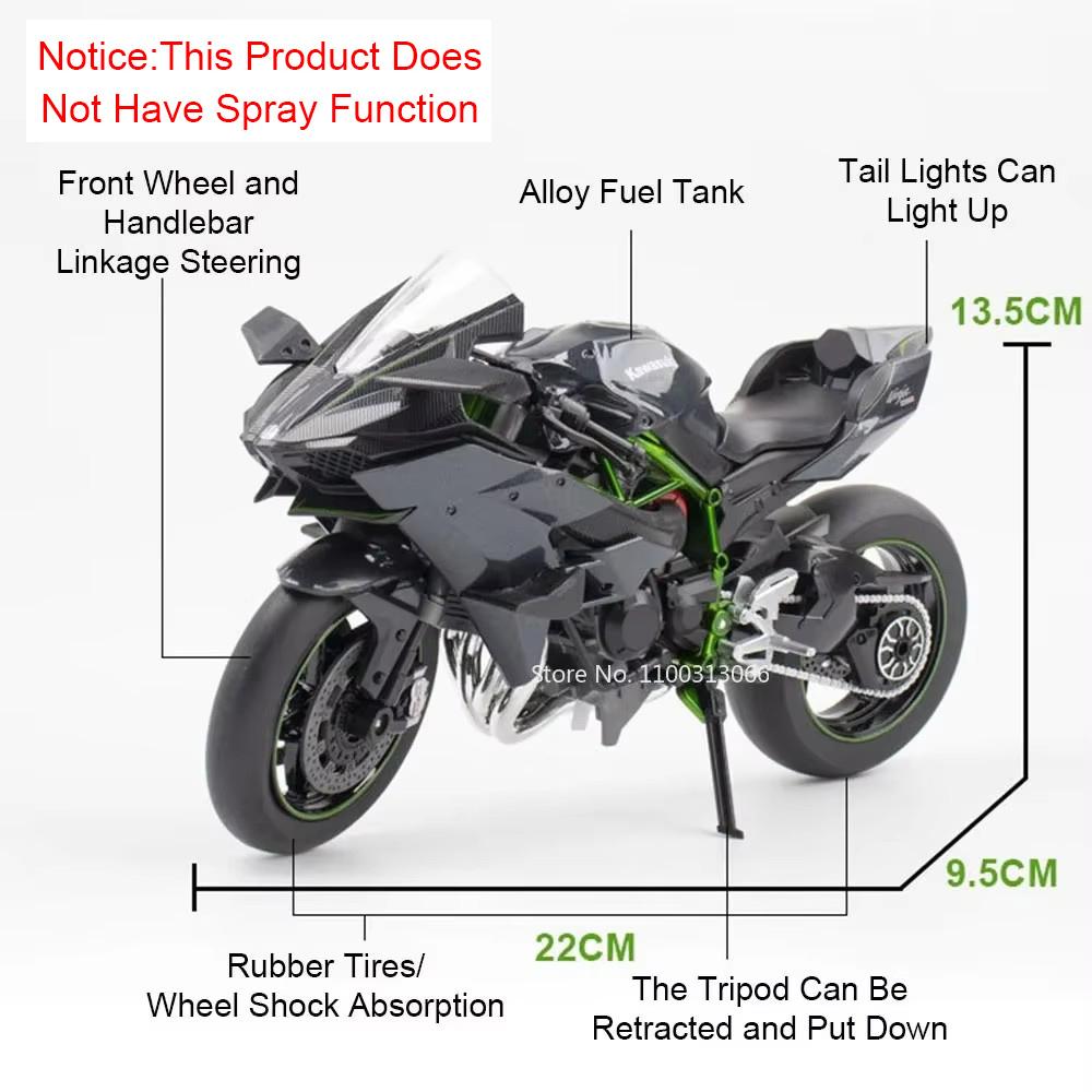 1:9 1299 Kawasaki Ninja H2R Motorcycles Models Miniature Cars Toys Alloy Diecast Light Sound Wheel Turned Vehicles Child Gifts
