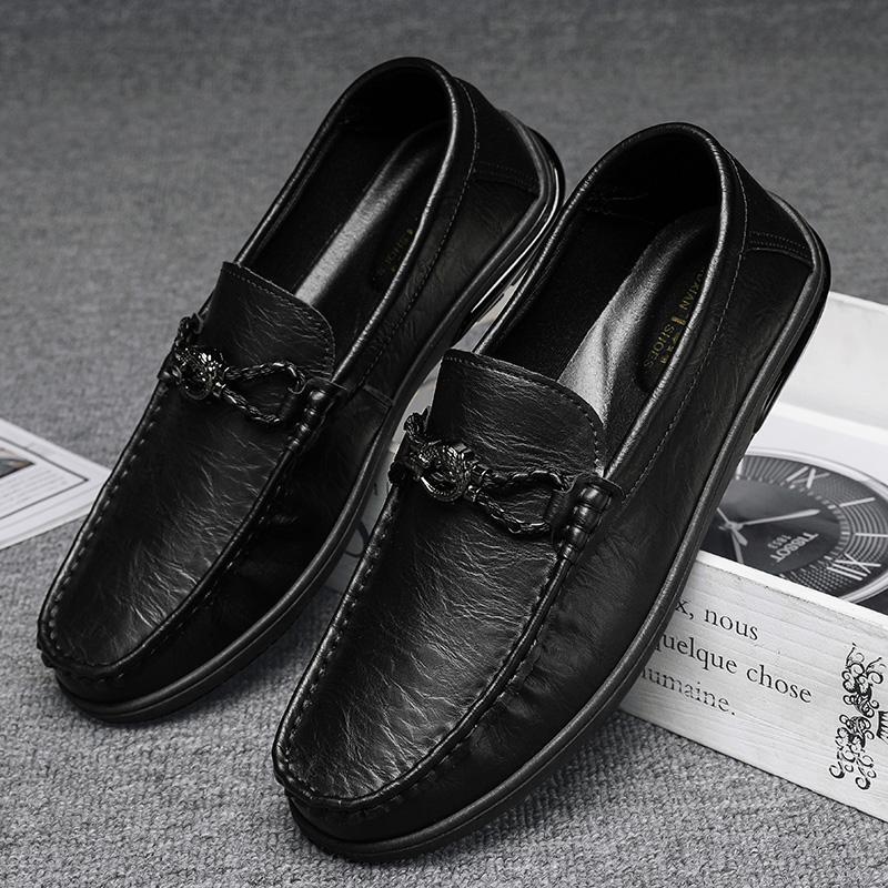 

Spring men s shoes business dress British casual versatile black leather shoes sports one pedal driving Doudou shoes trendy shoes 44