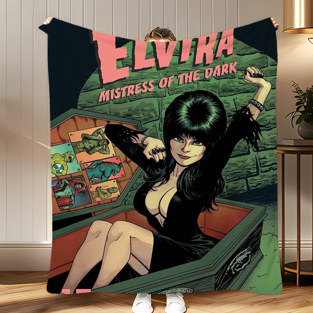 character Elvira Mistress of the Dark Throw Soft Coral Fleece Blanket 310gsm Fluffy Warm Throw for Sofa Bed Couch Bedroom Decor