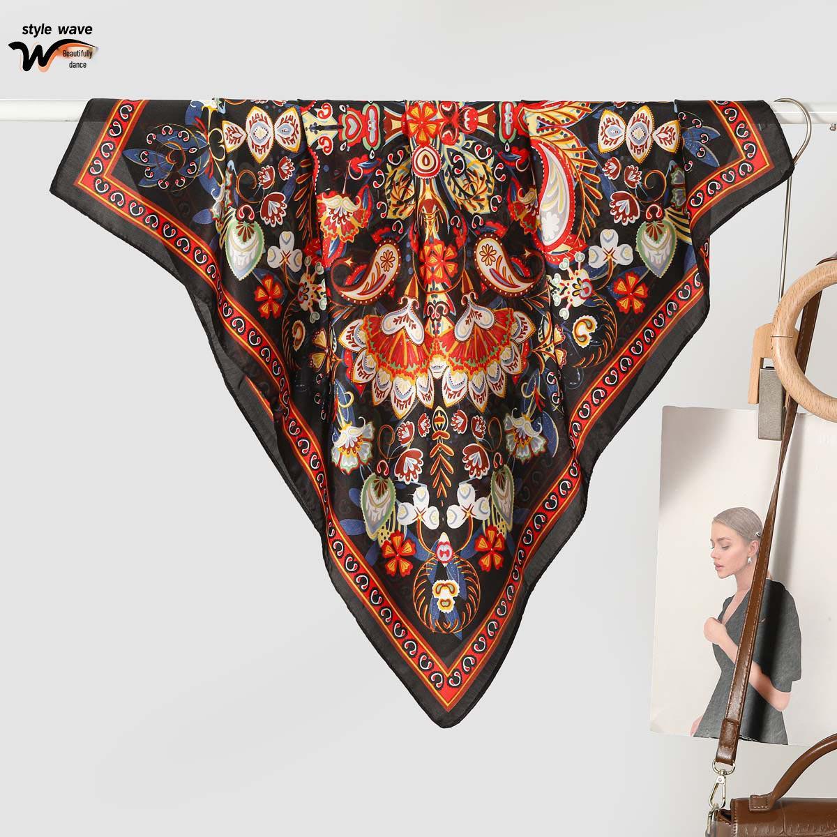 

70CM Versatile Cashew Pattern Silk-Style Square Scarf: Multi-Functional Accessory for All Seasons 70*70CM