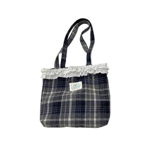 151 Cute Girl Heart Lace Woolen College Plaid Shoulder Bag Cloth Bag Portable Tote Bag