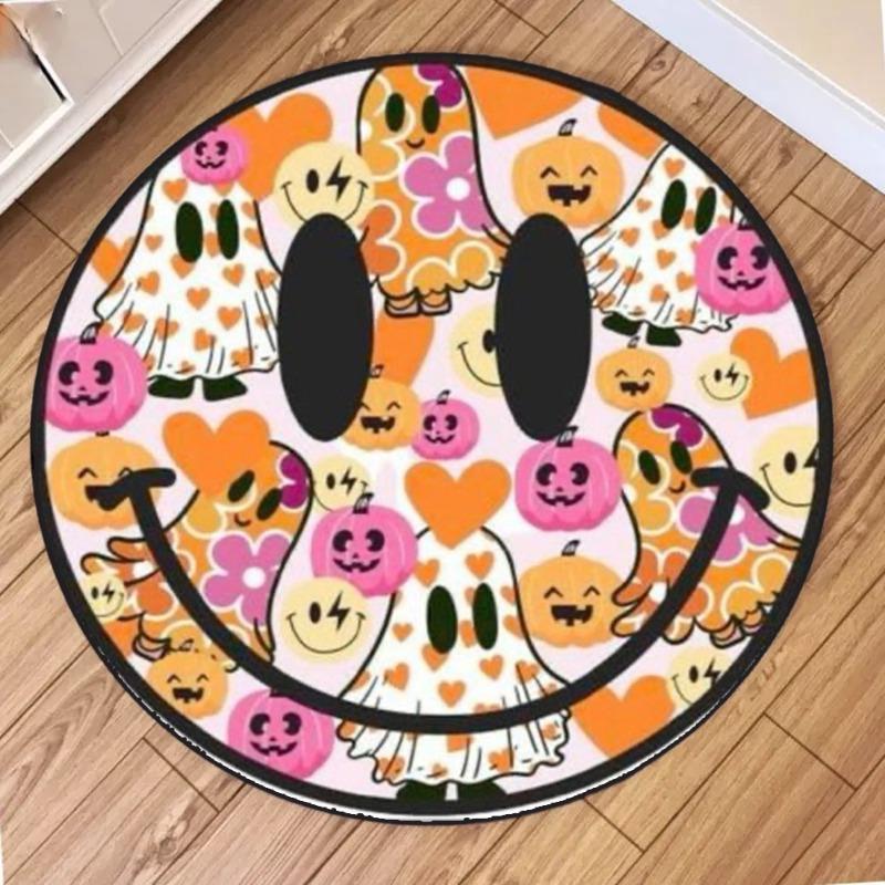 Modern Minimalist Round Pink Flower Mickey Smile Face Design Carpet Mat for Living Room Bedroom Home Decoration Rug Kitchen Mat