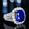 Open Ring 5ct Lab Created Royal Blue Sapphire 18K Gold Plated Women Adjustable Ring with Fake Zircon