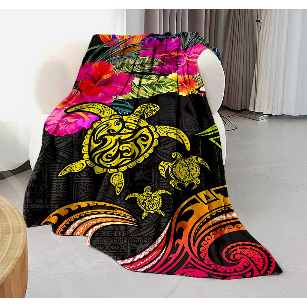 Turtle and Hibiscus Pattern Blanket for Sofa Bed Travel Camping Living Room Office Conditioning Blanket for All Seasons Gifts