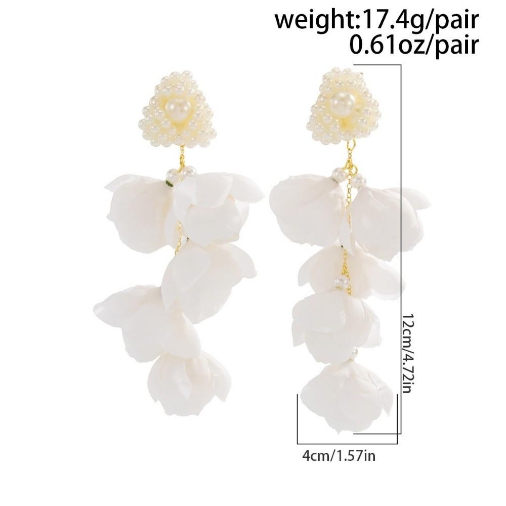 Elegant Exaggerated Pendant Earrings Mesh Imitation Pearl Dangle Earrings White Flower Long Earrings Ear Accessories