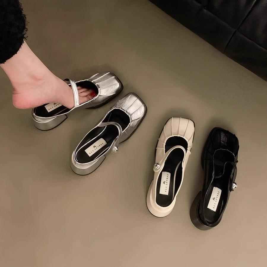 French National Style Chinese Silver Bag Head Half Slippers Women's Summer Wear 2025 New Lazy One-pedal Thick-heeled Single Shoes