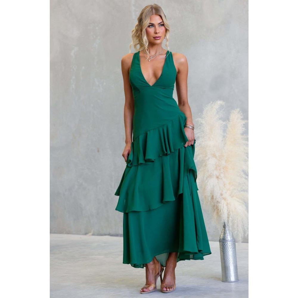 Summer Holiday Style V-neck Solid Color Splicing Long Halter Strap-on Dress 75