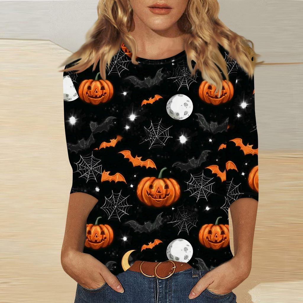 Women's Fashion Casual Round Neck Printed 3/4 T-shirt Top