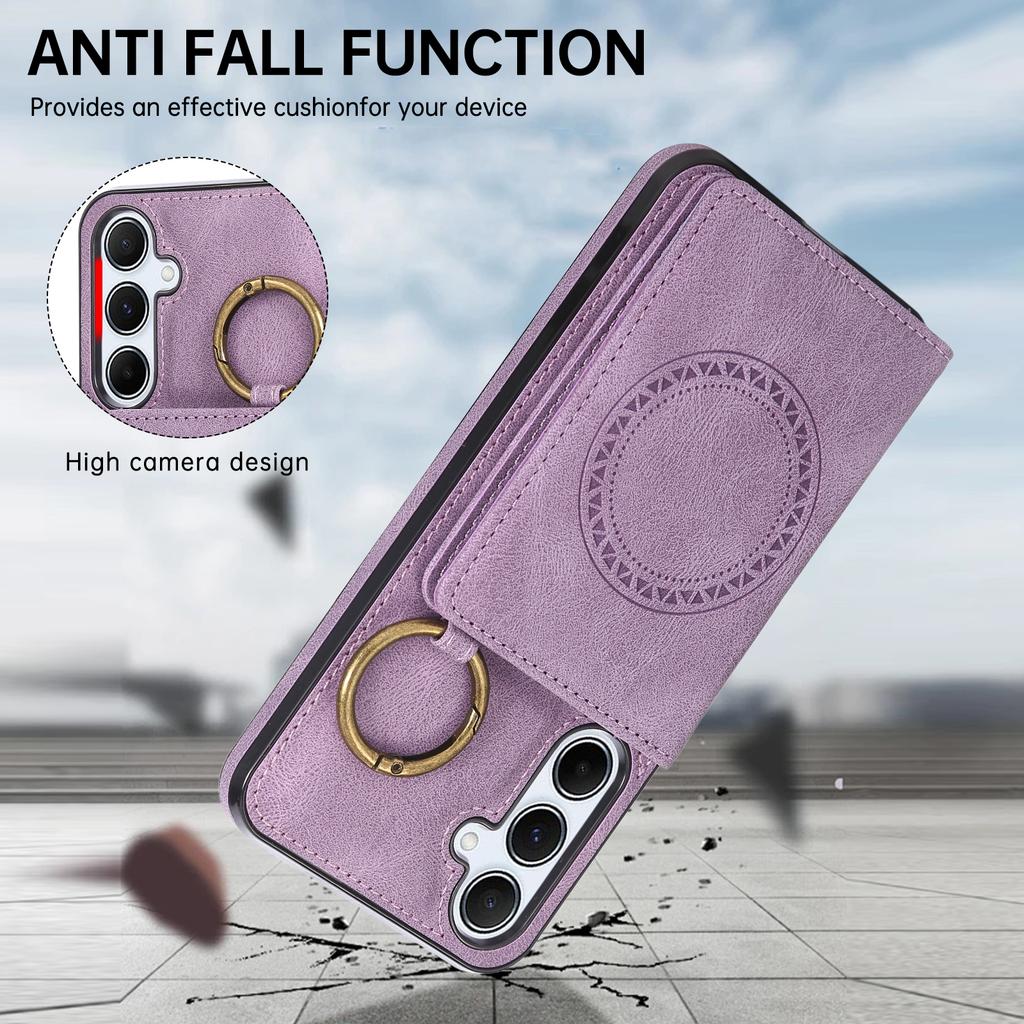 For Samsung Galaxy A56 5G Case Card Holder Kickstand Leather + TPU Phone Cover with Ring Holder