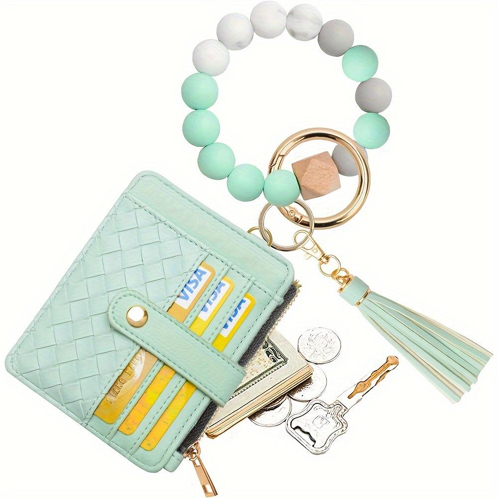 

Браслет-брелок, карманный держатель для кредитных карт, кошелек, брелок с кисточкой, силиконовый браслет из бисера, кольцо для ключей зелёный