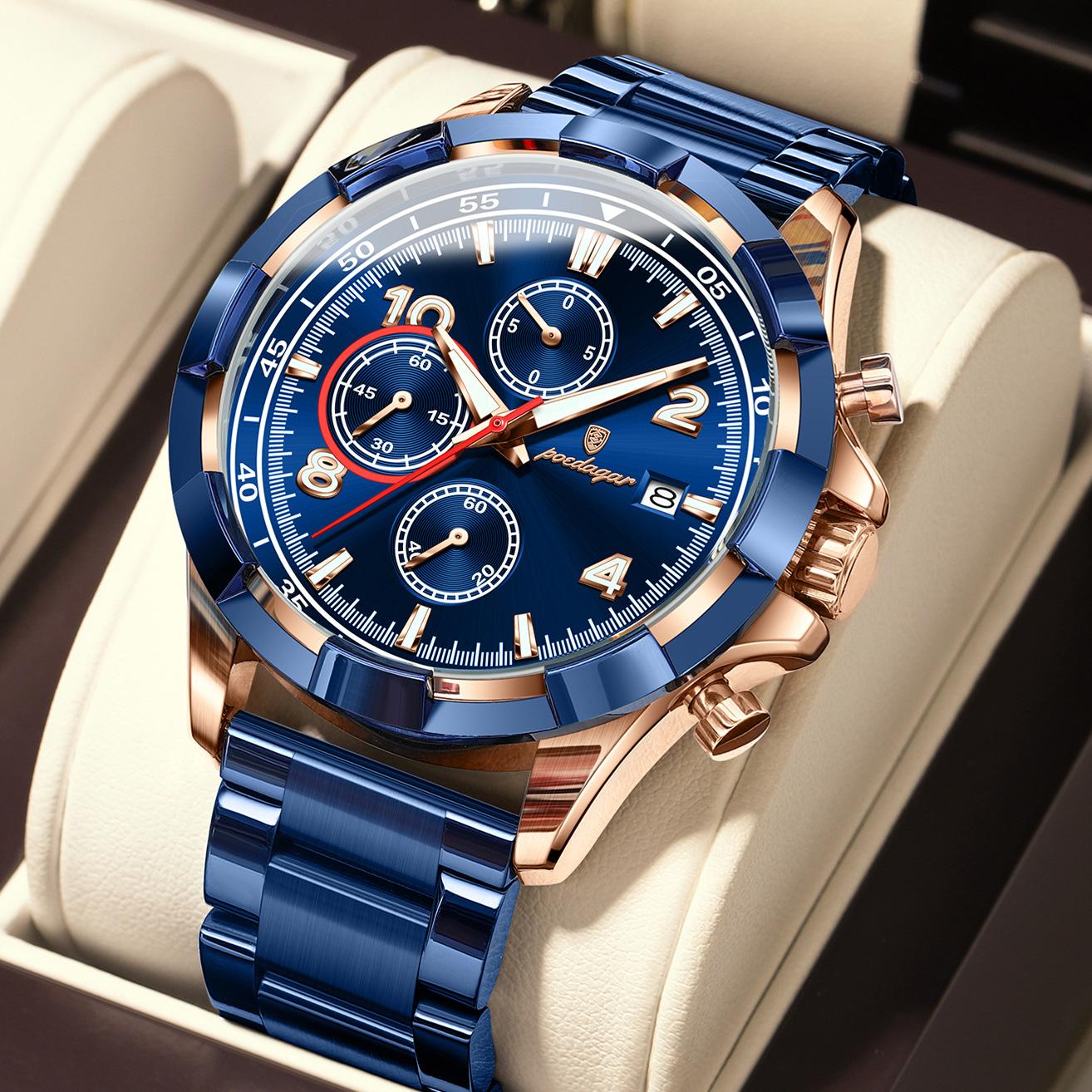 

POEDAGAR Watch For Men Date Waterproof Luminous Chronograph Man Clock Military Stainless Steel Men s Quartz Watches
